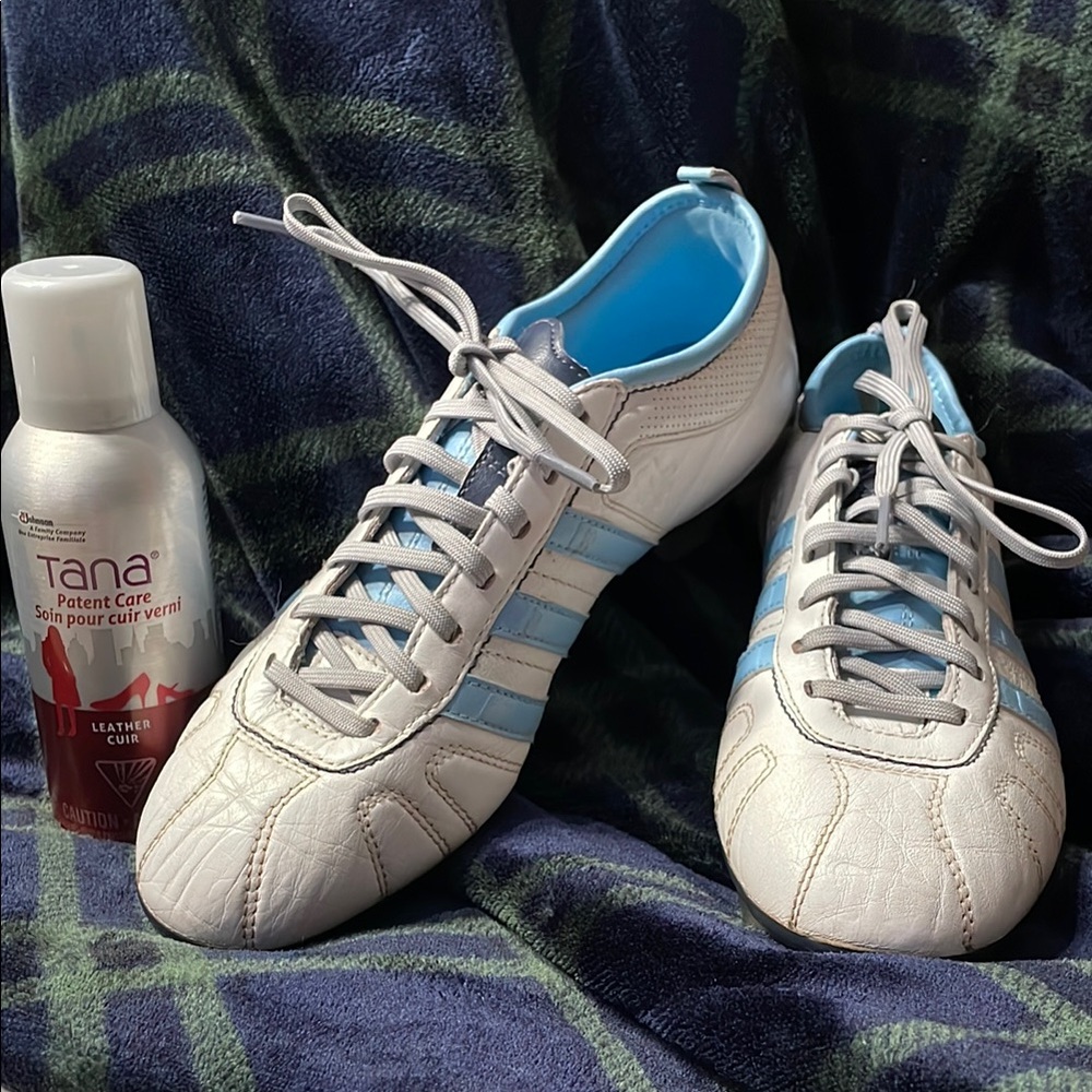 White and Blue Adidas Soccer Cleats